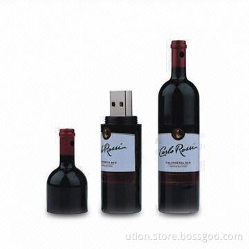 Bottle-shaped USB Flash Drives with 1 to 32GB Capacity and USB2.0 Interface, Free Logo and Packing